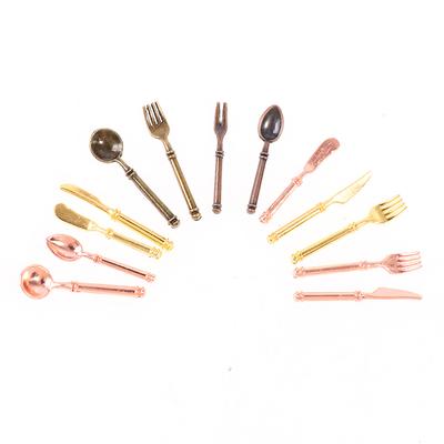 9Pcs/set Vintage Dollhouse Miniatures Tableware Mini Cutlery Knife Fork Spoon Childrens Toy For Doll House Decor