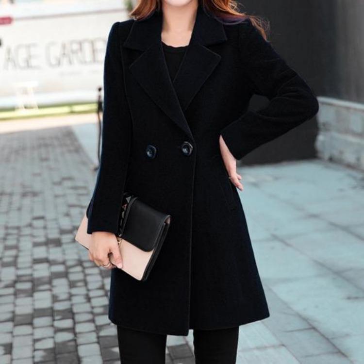 Dames Winterjas Koreaanse Stijl Herfst Grote Maten Warm Dubbele Knopen Dikke Kraag Lange Mouwen Effen Kleur Damesjas