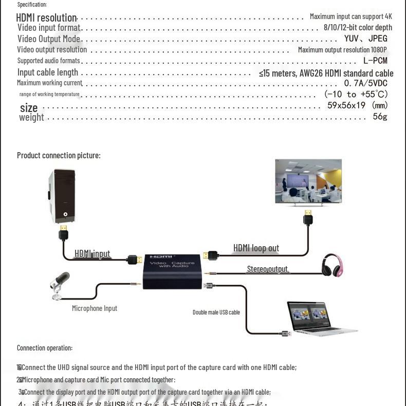 USB 3.0 HDMI Video Capture Card - 4K HD Game & Camera Streaming