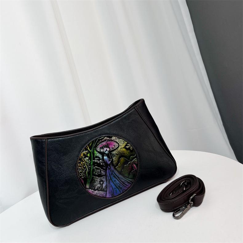 

Ретро этнический стиль тисненый легкий роскошный высококачественный мягкий прочный модный изысканный легкий дорожный уличный кроссбоди сумка через плечо чёрный