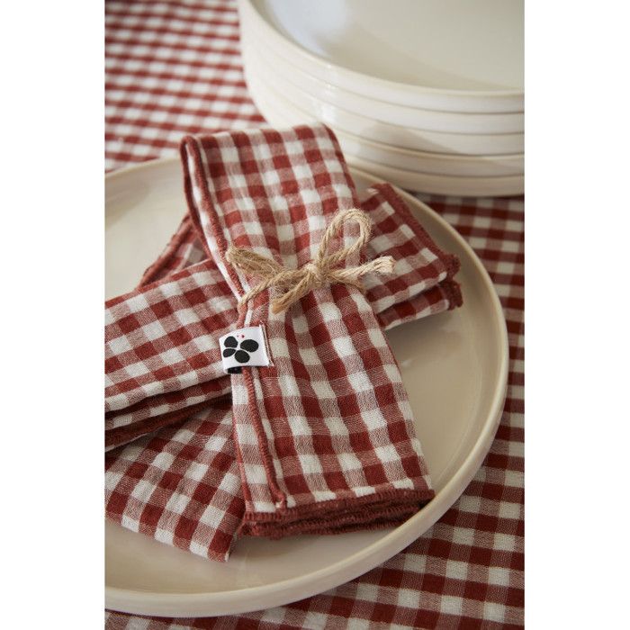 Lot de 3 serviettes de table "Vickie" 40 x 40 cm Tissé teint "Gaze de Coton" - Terracotta