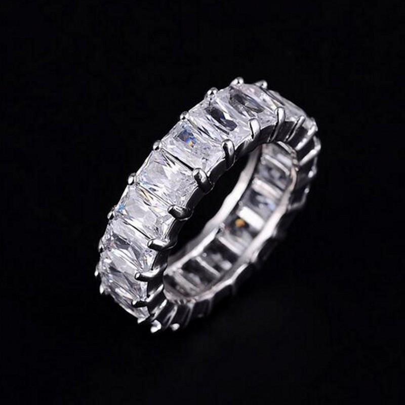 Eternity 925 Sterling Silver Engagement Wedding Band Rings Sets for Women Bridal Princess Cut Diamond Promise Party Jewelry Gift