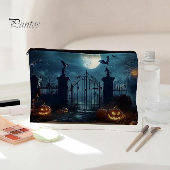 Festive Desktop Storage Bag Bag, with Halloween Pumpkin Ghost Print, Smooth Durable Zippered Case Zipper Canvas Makeup for Travel Cosmetic Organizer