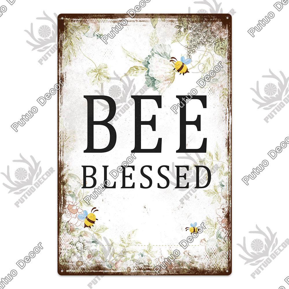 Putuo Decor Bee Vintage Metal Plaque Tin Sign Sweet Poster Wall Decoration For Garden Farm Decorative Living Room Home Decor