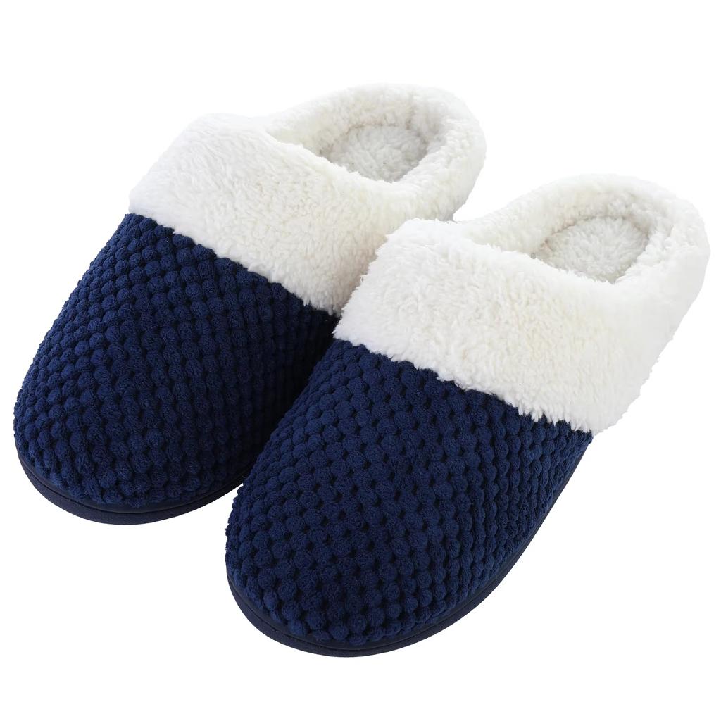 Fashion Smile New Women's Fuzzy Home Slippers Cozy Fleece Lined Winter Warm Slippers Unisex Indoor Non-slip Warm Waffle Fur Cotton Shoes