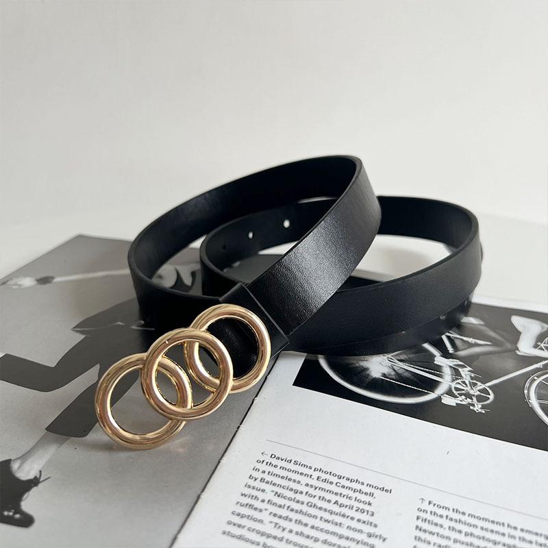 

Retro Hong Kong Style Belt Schoolgirl Decorative Jeans Round Buckle Same Black Decorative Belt чорний