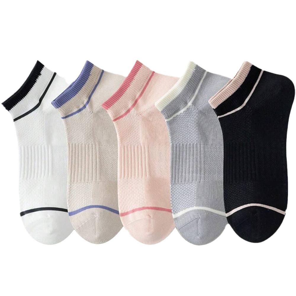 

5 пар женских полосатых коротких носков, модные дышащие, с отверстиями, подходящие для повседневной носки, влагоотводящие, мягкие, повседневные носки One Size