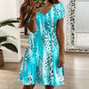 Women V Neck Watercolor Hydrangea Printed Plus Size Summer Loose Dress