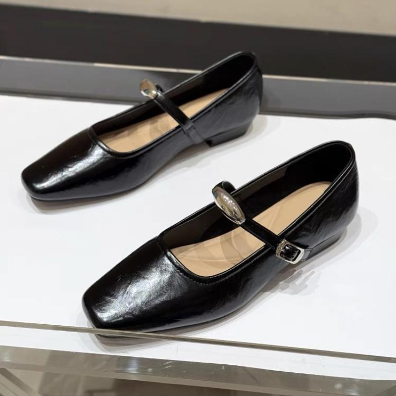 Fashion 2025 New Mary Jane Shoes Female High Quality Leather Buckle Ballet Shoes for Women Square Toe Flat Cowhide Ladies Single Shoes