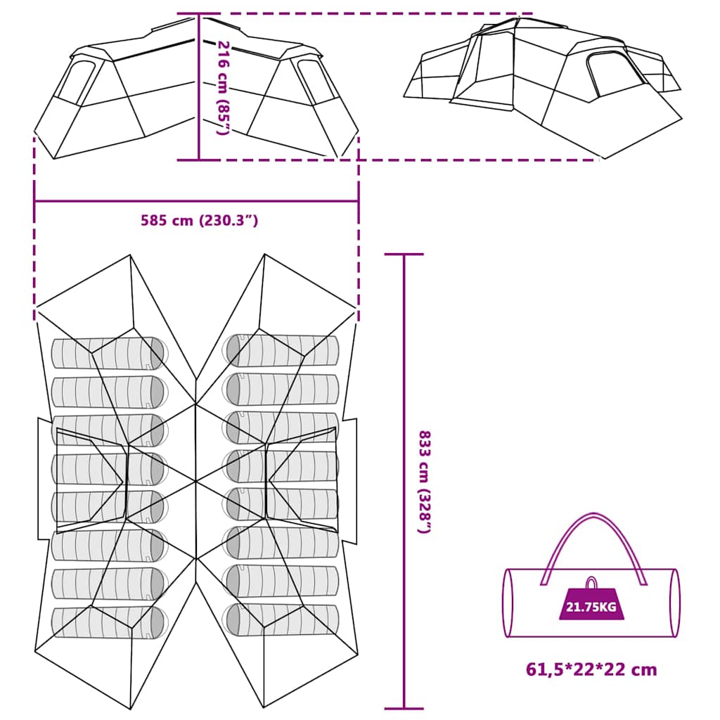 Family Tent with Roof and Storage Blue 833 x 585 x 216 cm Taffeta
