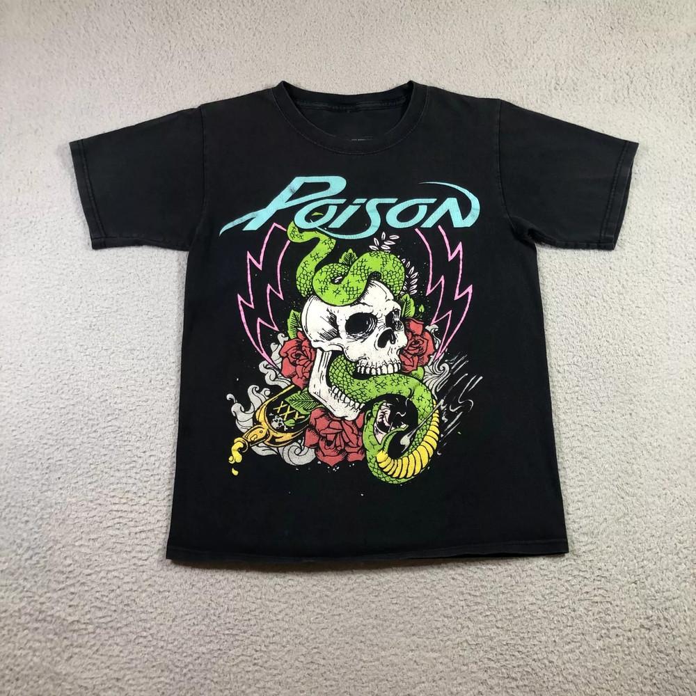 Poison Rock Band Skull Black T Shirt Full Size S-5XL Unisex T-Shirt XXL