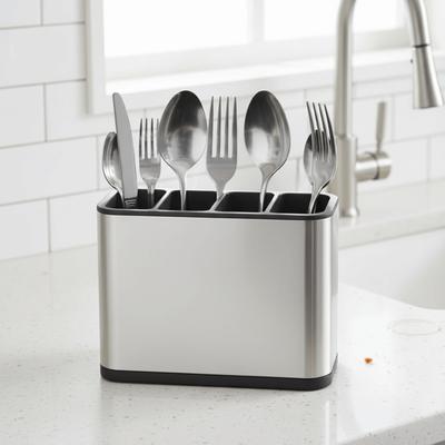 Stainless Steel Kitchen Cutlery Organizer Drainable Rust Proof Kitchen Utensil Holder Compartment Large Capacity