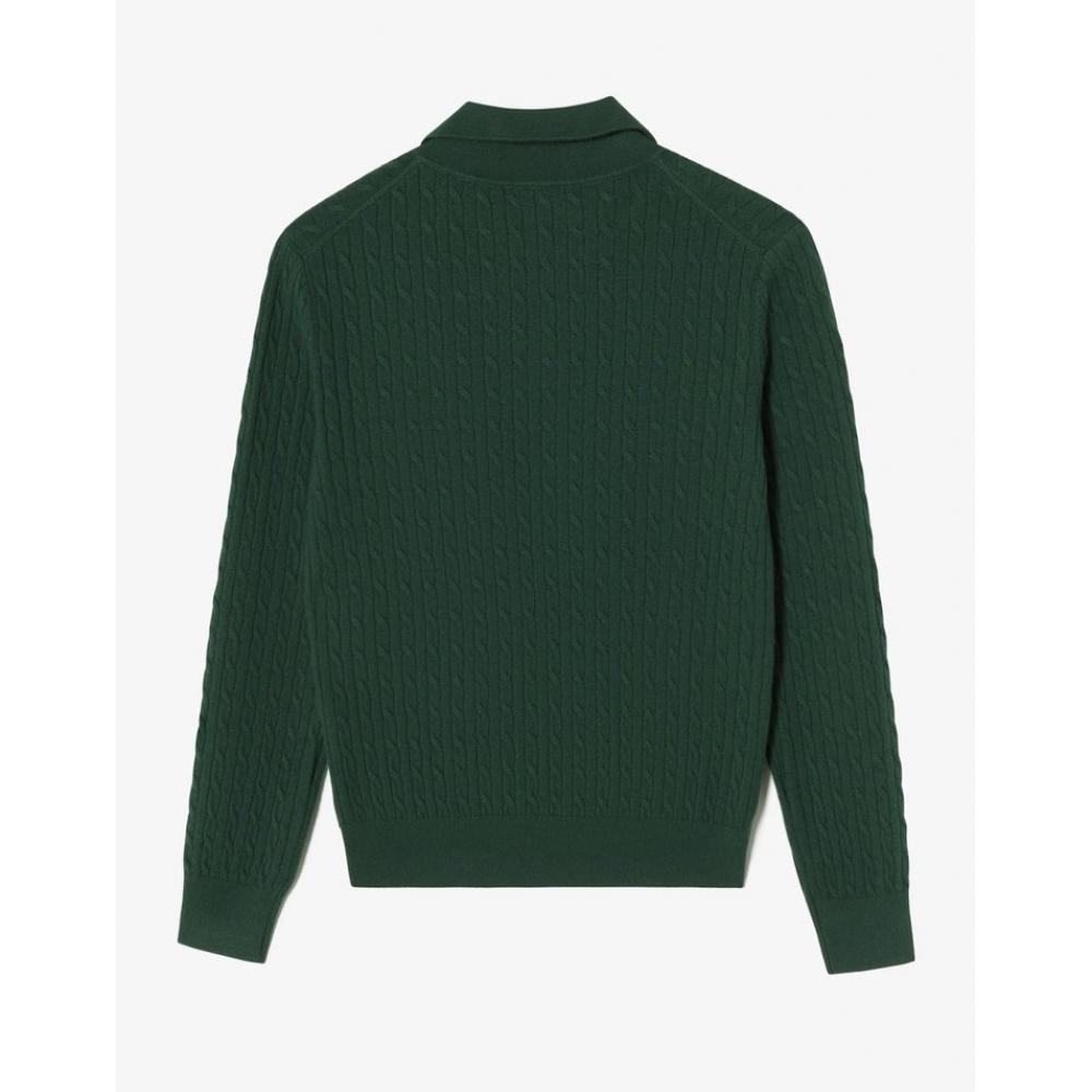 Lacoste Damski sweter w warkocze z otwartym kołnierzem Af197e 54n Yzp