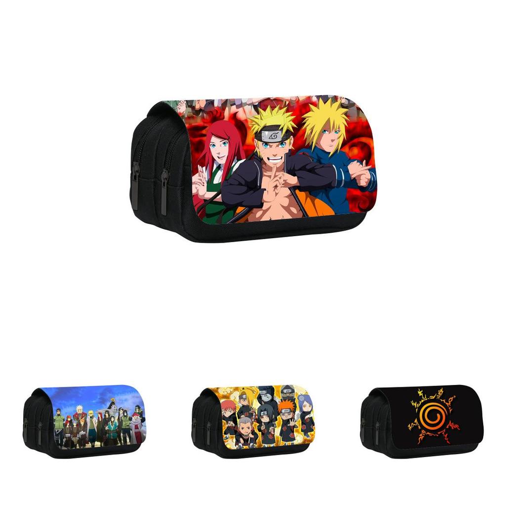 Naruto Cartoon Pattern Double Layer Flip Cover Stationery Storage Bag For Students And Collectors