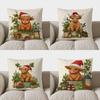 Home Decor Festive Highland Cow Christmas Pillow Cover Pattern Cushion Cover Suitable For Sofa Bedroom Car Pillow Cover