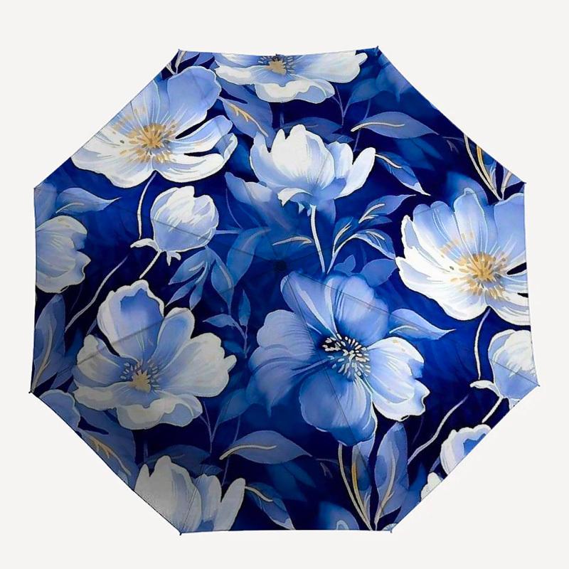 1pc Blue Floral Pattern Umbrella with Plastic Handle,Suitable for All Seasons Umbrellaptys26065