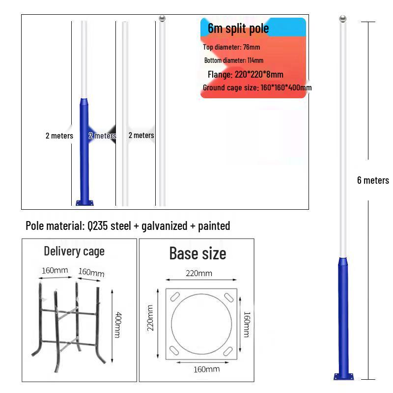 Cross-Border Solar Split Street Light Pole, Galvanized, 3-6 Meters, for New Rural Roads