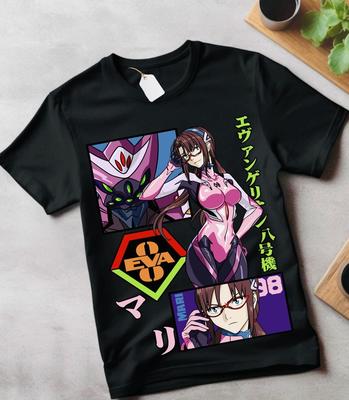 Misato Asuka T-shirt Neon Genesis Evangelion Kawai Anime Black Shirt All Size