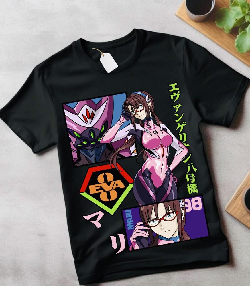 

Футболка Мисато Асука Neon Genesis Evangelion Кавай Аниме Черная Футболка Все Размеры 4XL