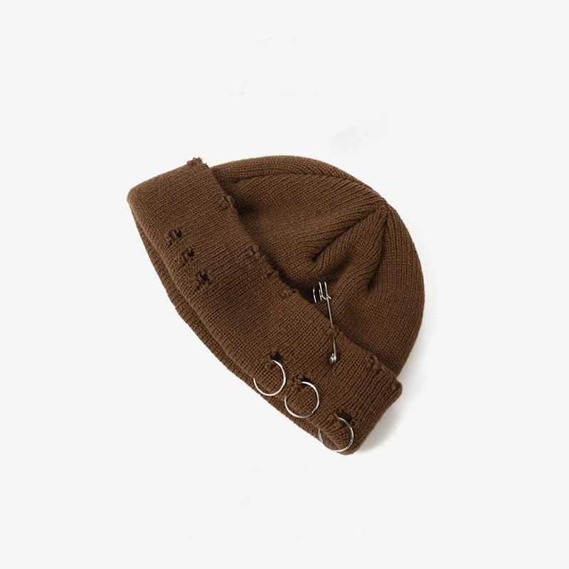 

Осень и Зима Шапка Хулигана с Дырами Однотонная Вязаная Шапка Женская Хипстерская Уличная Шерстяная Шапка Универсальная Шапка для Стайлинга L（58-60cm）