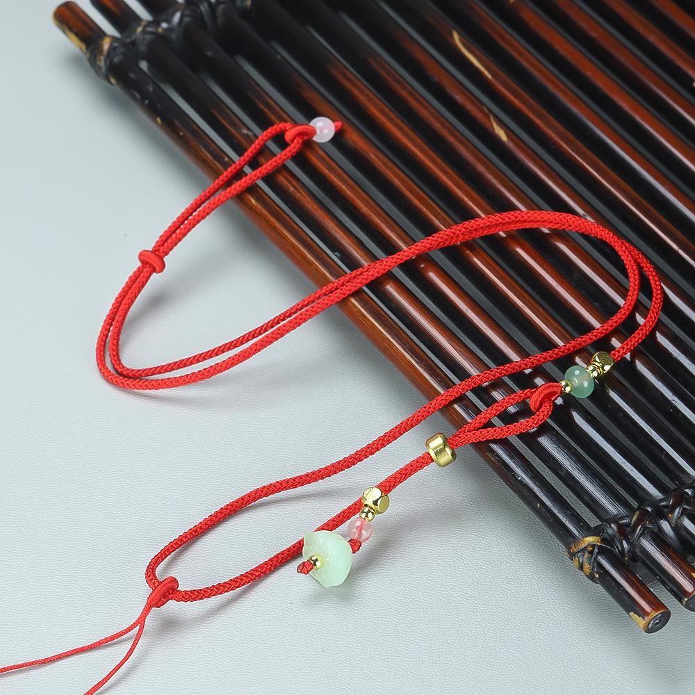 1.5mm Emerald Jade Lotus Pod Pendant Necklace with Hand-Woven Cord - Unisex