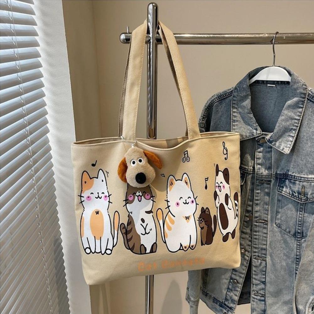 

Подарки Портативная мультяшная холщовая сумка Кот Многоразовая женская универсальная сумка через плечо Большой вместимости Повседневная сумка хаки