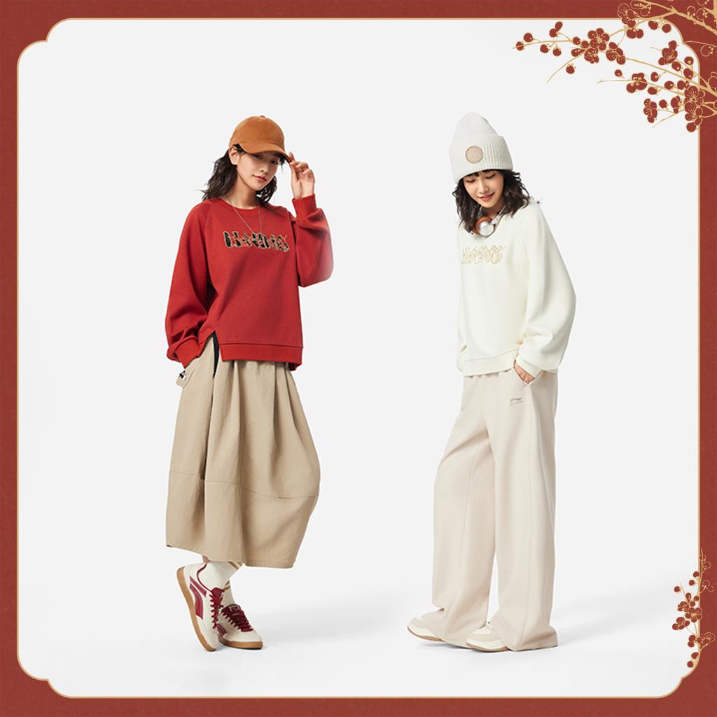 Li Ning Sports Lifestyle Series Loose Fit Round Neck Letter Embroidery Sweatshirt Women sweatshirt AWDVB36-4