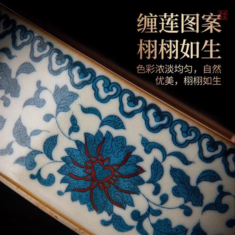 Handmade Blue and White Ceramic Bamboo Tea Tray for Home Use Ceramic Tea Sets, Traditional Chinese Tea Table