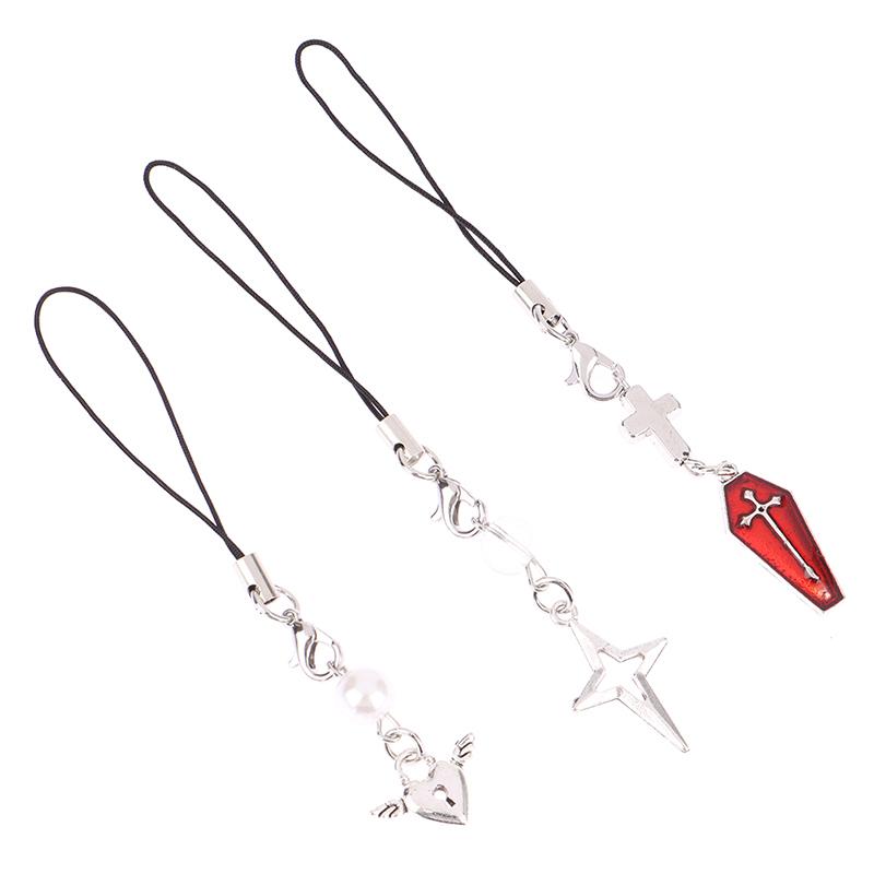 Trendy Mobile Phone Chain Women Sweet Cool Heart Cross Pendant Phone Strap Lanyard Keychain