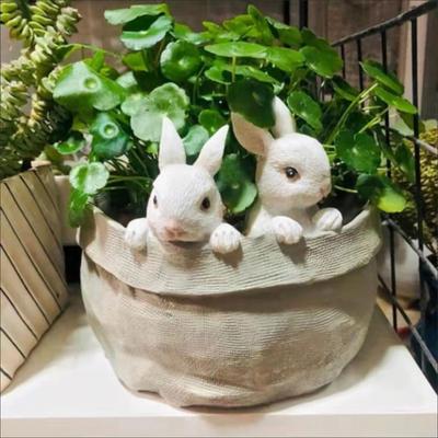 Bunny Succulent Planter Multi-Purpose Cute Rabbit Flower Pot Easter Bunny Potted Ornament for Home Courtyard Lawn Decoration