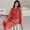 Pajamas Women'S Autumn And Winter Flannel Thickened Fleece Warm Coral Fleece Autumn And Winter Loungewear Set