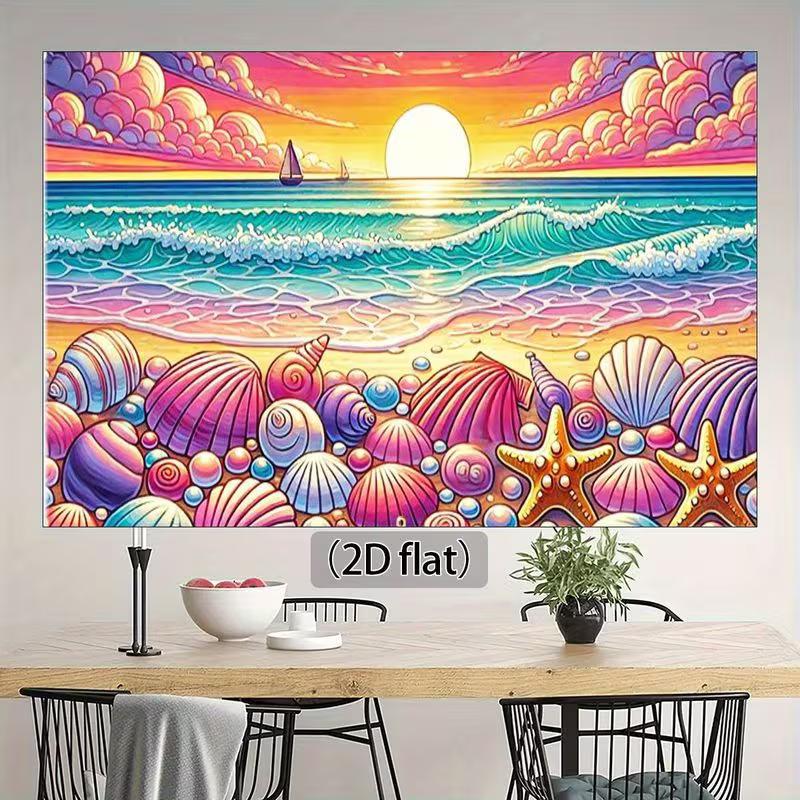2D Ocean Party Backdrop, Colorful Seashell Beach Sunset Background for Studio 47.2x31.5inch/120*80cm