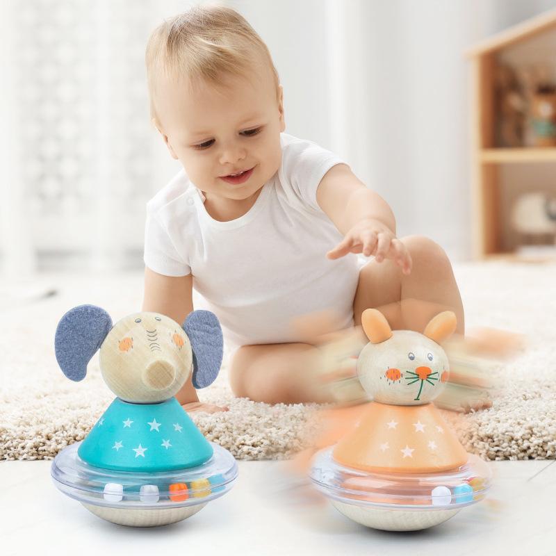 Wooden Cartoon Cute Animal Large Tumbler Wooden Rattle Bed Bell Baby Baby Educational Toy