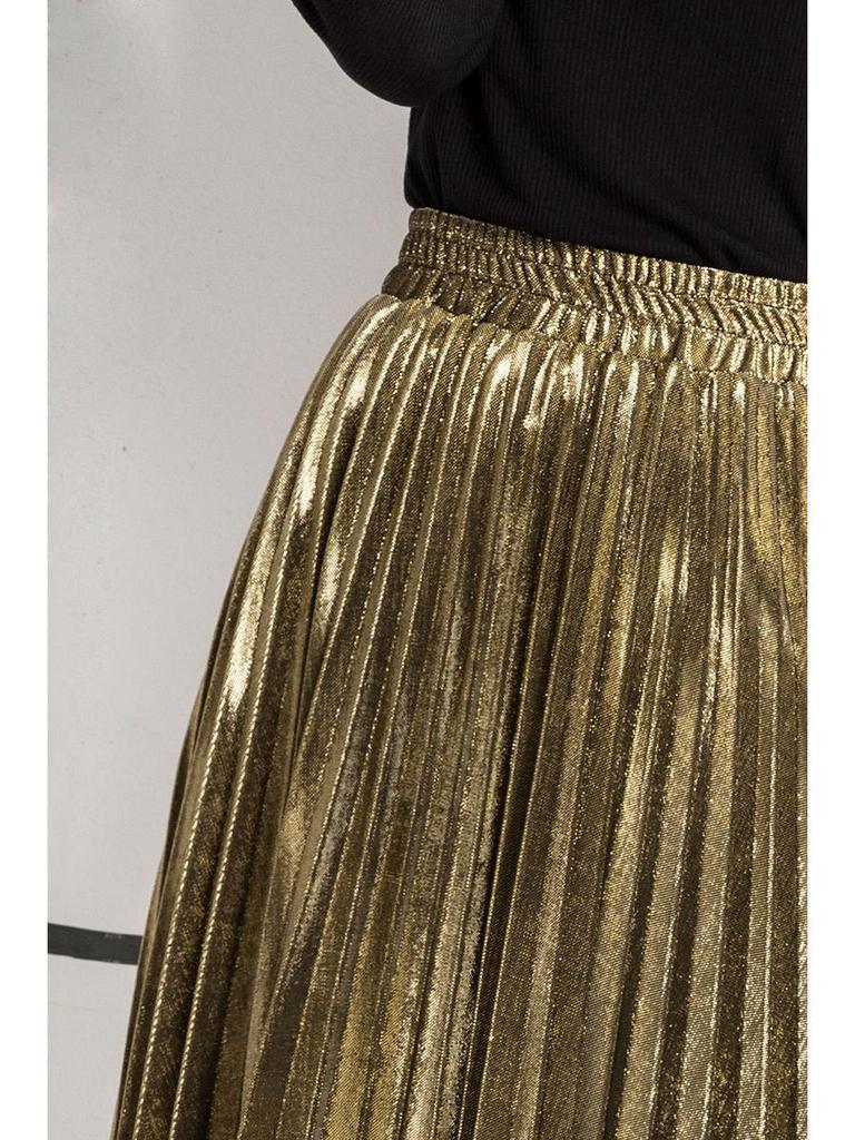 2020 Spring/Summer Pleated Midi Skirt: Plus Size High Waist Gold Beach Dress for Women