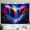 2D Flat, [2D Plane Printing] 1 Large Size/small Size Pattern Printed Tapestry- Vibrant Waterfall, Starry Sky, Crescent Moon, Colorful Trees, Serene La