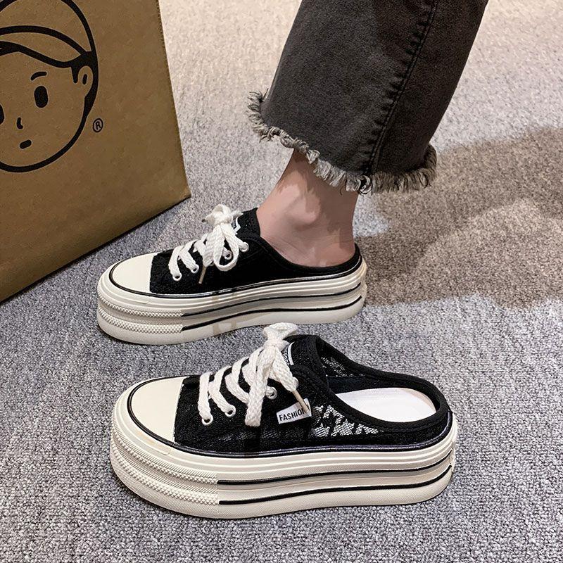 Internet Celebrity Bag Head Slippers Women's Summer Outer Wear 2025 New Net Shoes Versatile Breathable Mesh Without Heel Muffin Women's Shoes