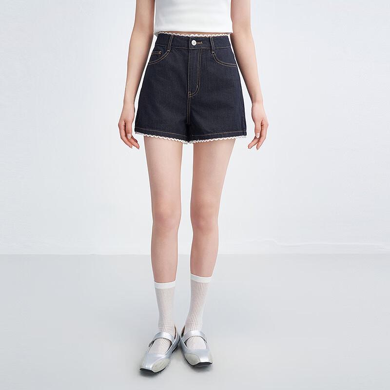 

Женские ретро джинсовые шорты А-силуэта с кружевной отделкой M