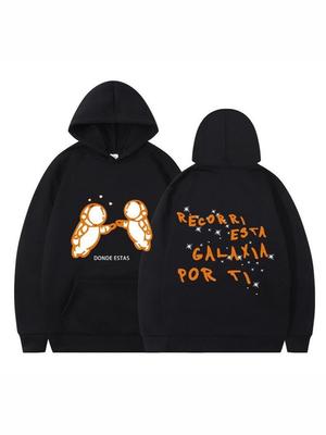 Men's Cross-Border Fashion Sweatshirt - Double Astronaut Print, Loose Fit, Casual Hoodie.