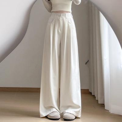 On-white Milk Fu Suit Wide-leg Pants for Women In Summer Thin New Style Small High-waisted Ice Silk Drooping Yamamoto Pants