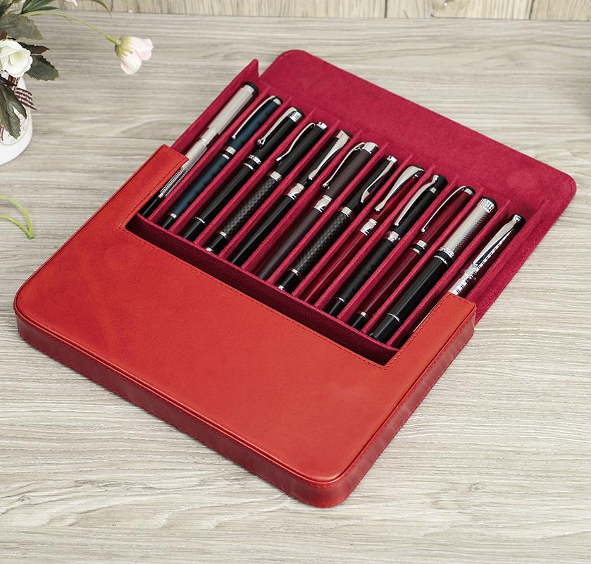Handmade Genuine Leather Pen Case Multicolor 12 Slots Luxury Pen Box Pen Holders Office School Stationery Fountain Pen Pouch