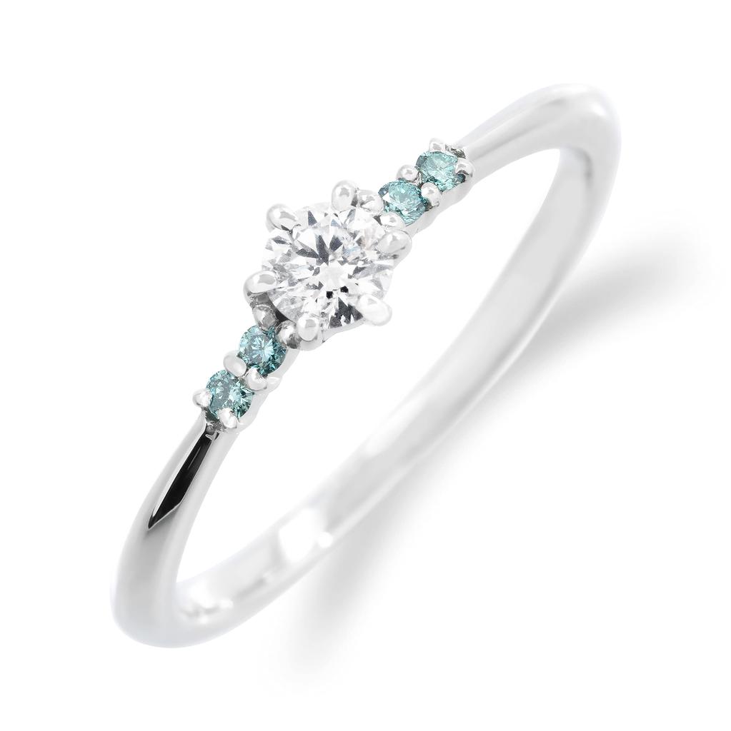 LEGAN Ice Blue Diamond Engagement Size Diamonds Up to Natural Diamond Engagement Wedding Made in Japan 4-Stone Ring, 11, Platinum, 0.1ct Ring, Ring,