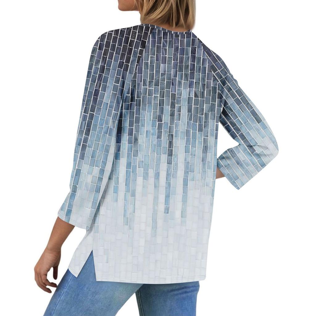 Women's Casual Fashion V-neck Loose Versatile Floral Print Three-quarter Sleeves