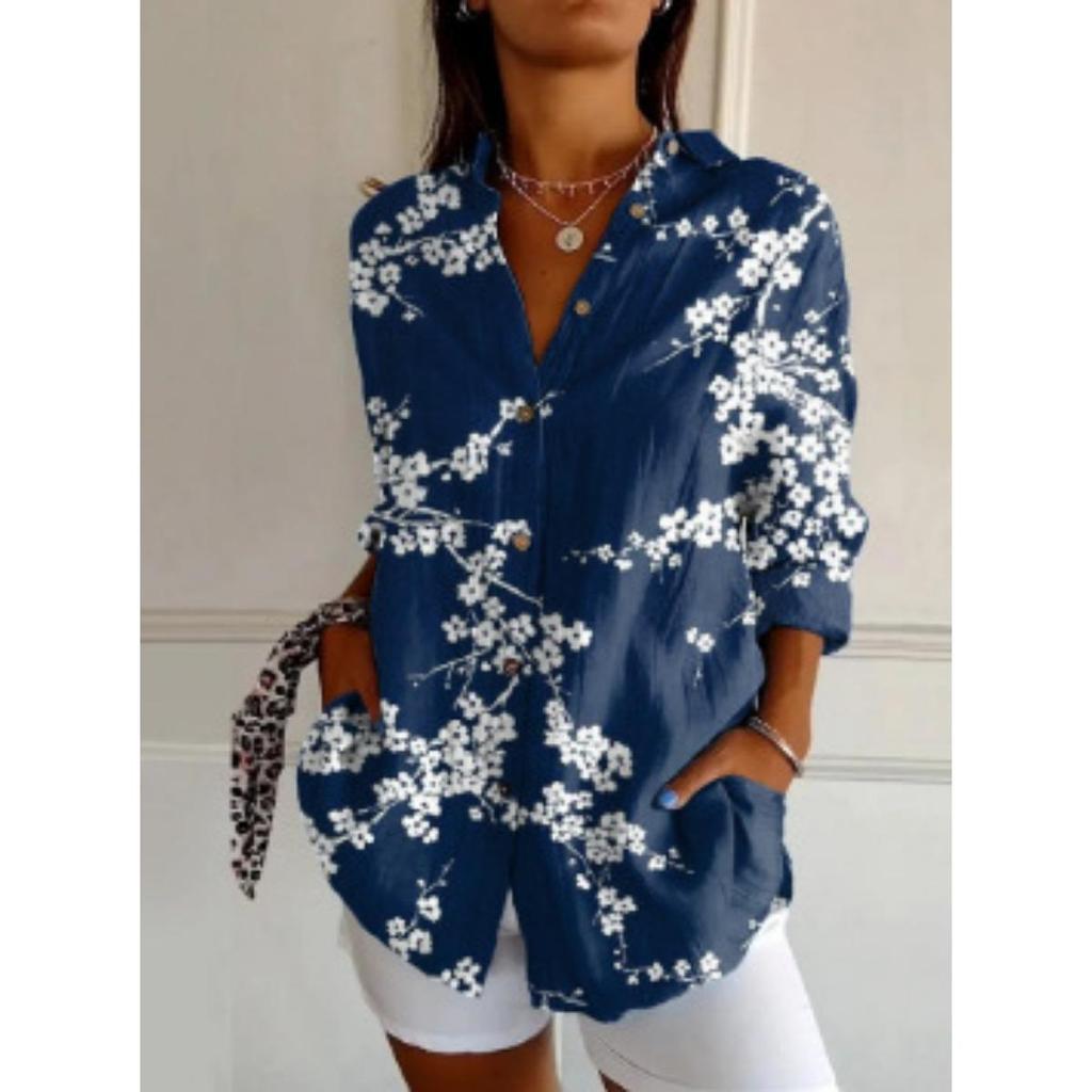 Ladies, Casual, Long Sleeved, Button Up Shirt, Floral Print, Machine Washable, Casual, Loose Fit