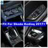Black Brushed Car Accessories Window Lift Button / Air AC / Gear Shift Head Knob Panel Cover Trim For Skoda Kodiaq 2017 -