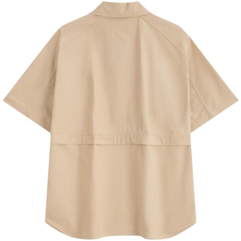 Calvin Klein Cool Casual Work Style Zip Collar Short Sleeve Shirt Men shirts Khaki J325878