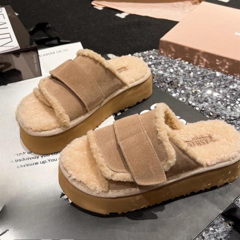 Fashion Platform Heightened Fur Slippers for Women's Outward Wear 2025 Autumn and Winter New Casual Shoes