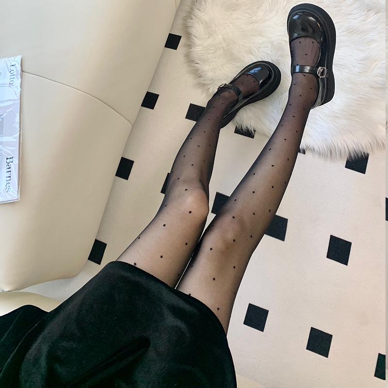 Heart-Fluttering Retro Polka Dot Black Silk Pantyhose - High Elasticity, Anti-Snag, No Crotch Drop, Spring/Summer.