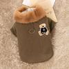 Autumn and winter pet jacket thickened warm cat bear embroidered lapel cotton coat dog can pull cat clothes