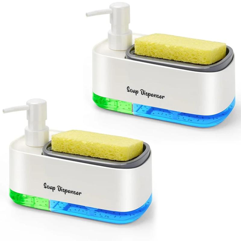 Multifunctional Kitchen & Bathroom Soap Dispenser with Sponge Holder-Space Saving Countertop Organizer, No Electricity Required