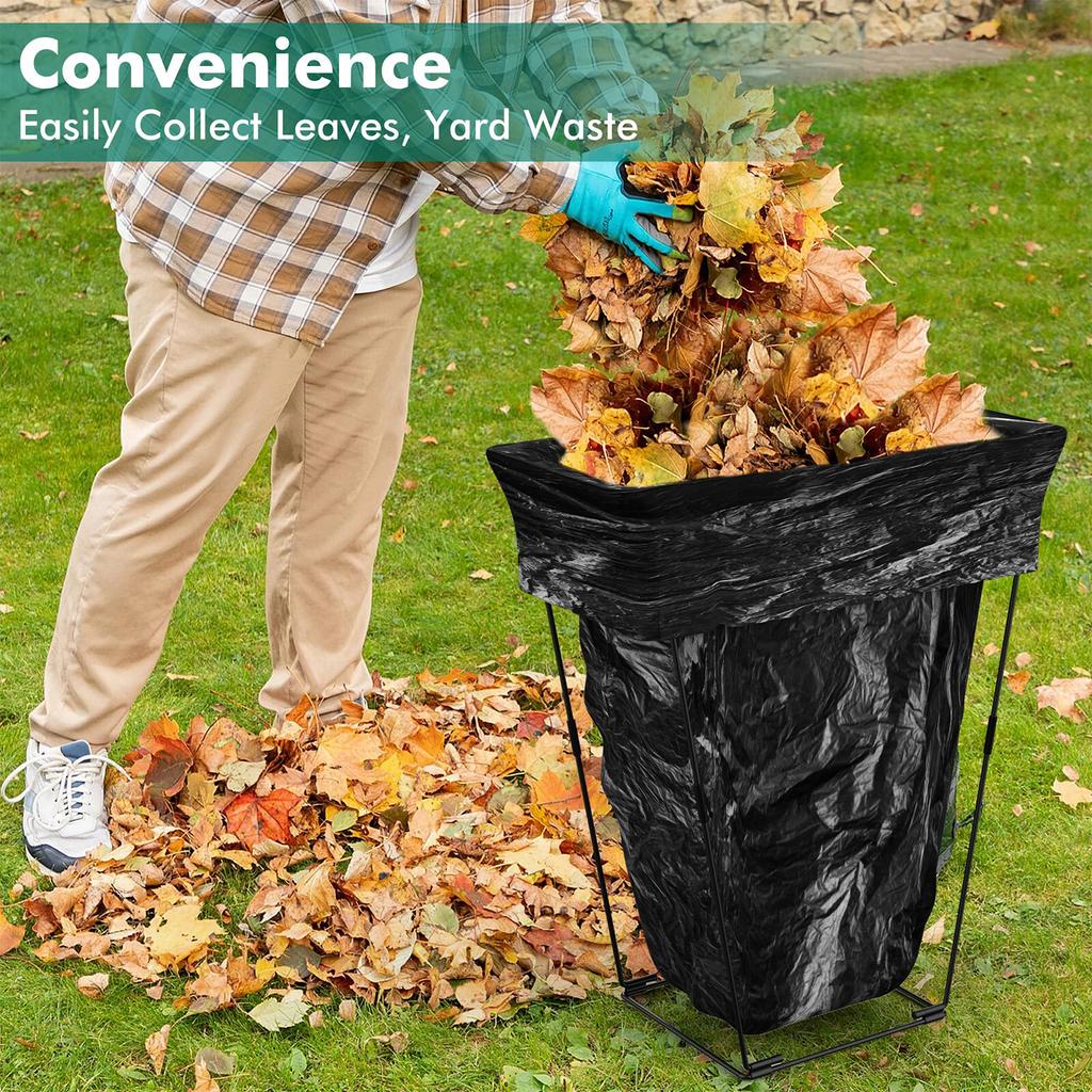 Robust Metal Leaf Bag Holder For 30-45 Gallon Garden Waste Flexible Frame Outdoor Trash Storage